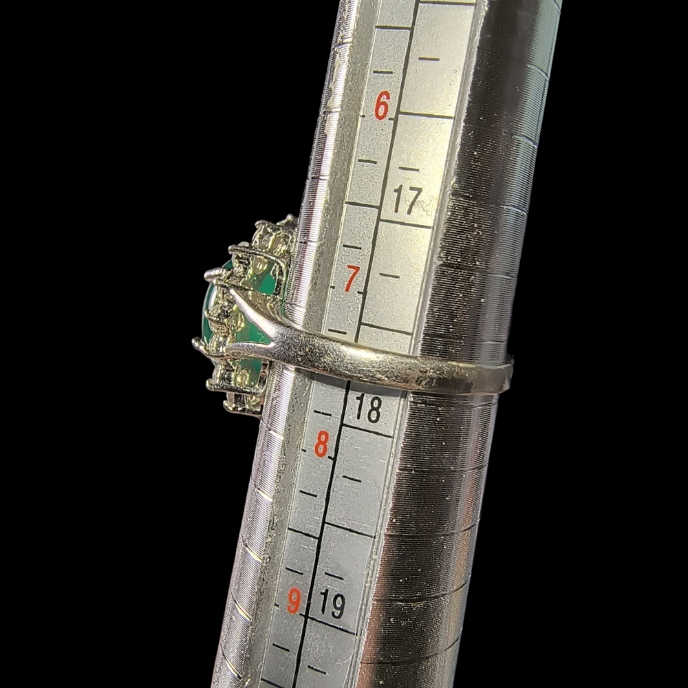 Sterling Silver Chrysoprase Halo Ring with Sparkling Clear Stones, Split Shank - Picture 7 of 11